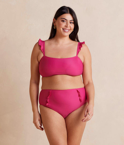 The Ruffle High Leg High Rise Bikini Bottom - Spritz