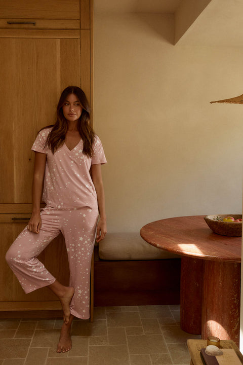Alyssa Summer Jersey PJ Set in Blush Stars