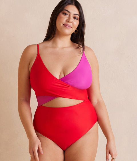 The Sea Breeze Cutout One-Piece - Lava & Hibiscus