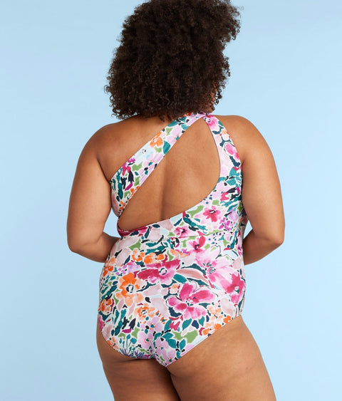 The Ruched Sidestroke - Watercolor Floral in Strawberry