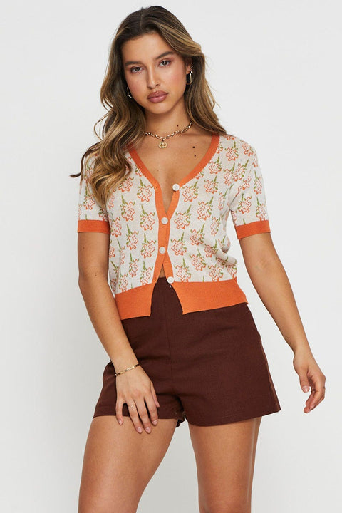 Print Knit Top Short Sleeve