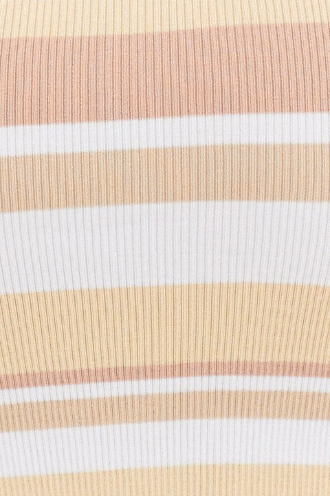 Stripe Knit Top Sleeveless Crop Round Neck