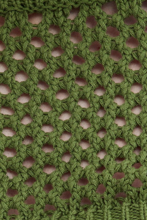 Green Knit Top Long Sleeve Openwork Cropped