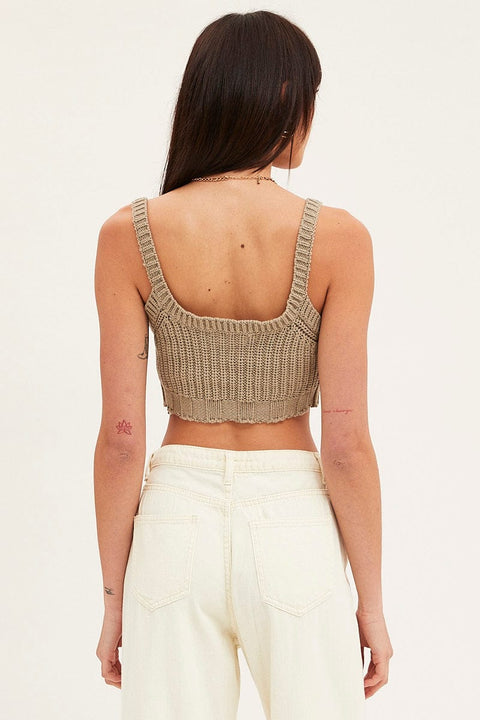 Green Knit Top Sleeveless Crop