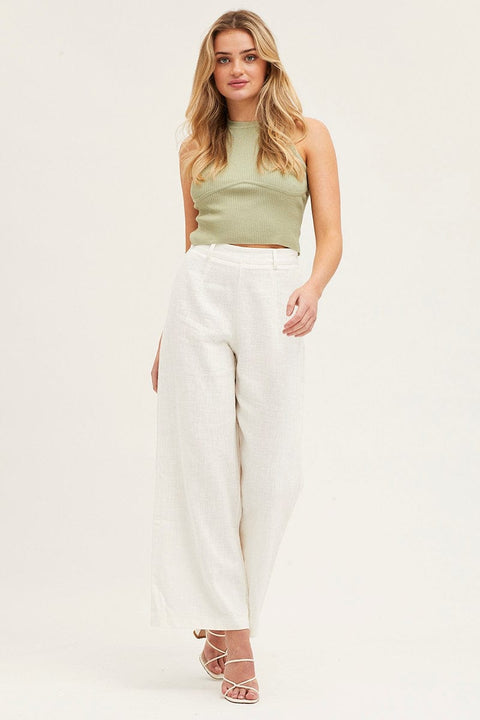 Green Knit Top Sleeveless Crop Round Neck