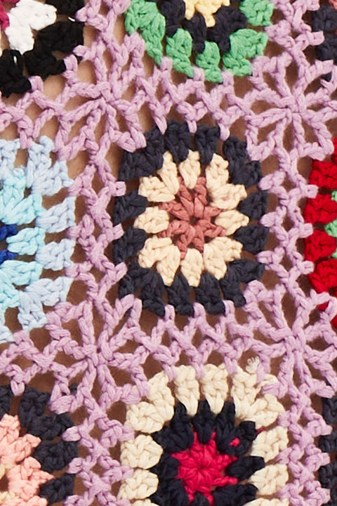 Multi Crochet Top Crop Square Neck