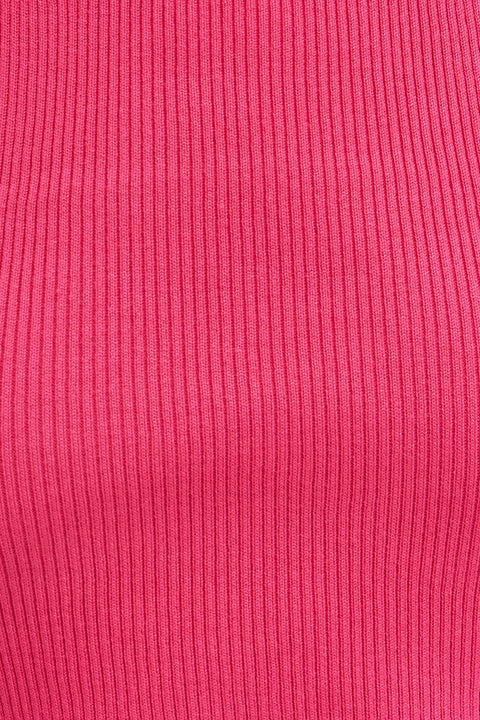 Pink Knit Top Crop Sleeveless Round Neck