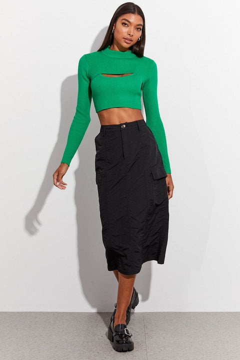 Green Knitted Cami Top And High Neck Shrug Set