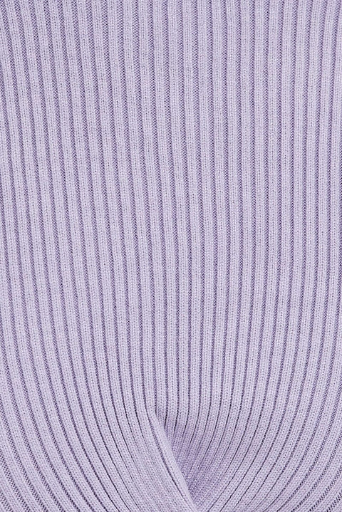 Purple Knit Top Long Sleeve Front Knot Detail Crop