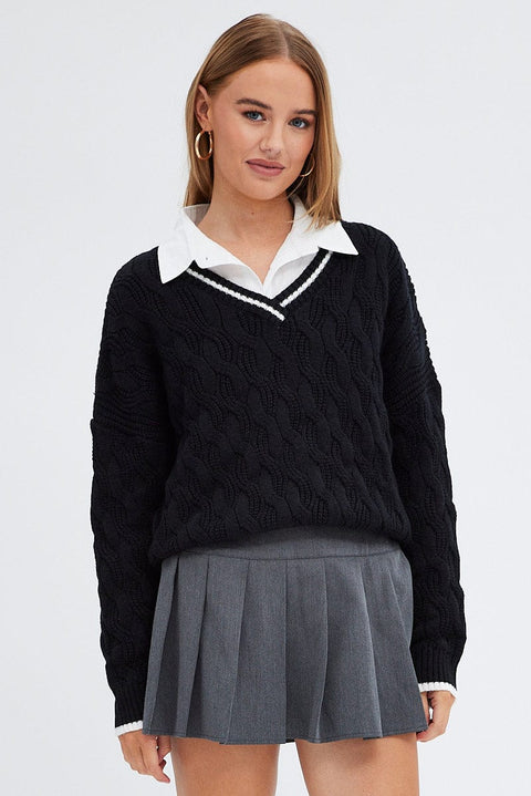 Black Sweater Long sleeve V neck