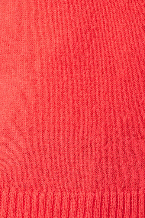 Red Knit Top Long Sleeve Off Shoulder