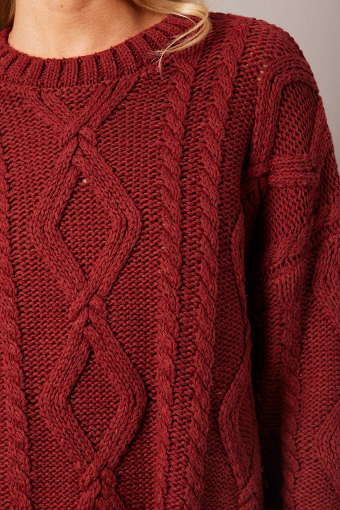 Brown Cable Knit Top Long Sleeve Longline