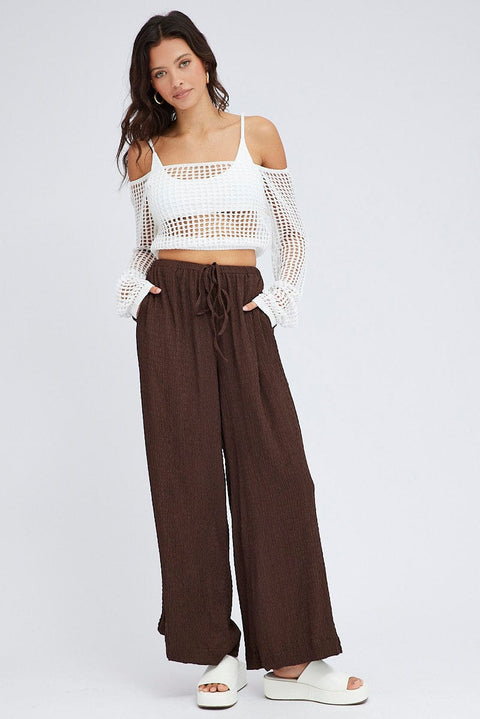 White Crochet Knit Top Long Sleeve Square Neck