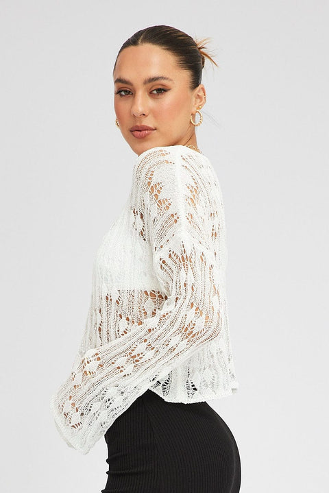 White Knit Top Long SLeeve Crew Neck