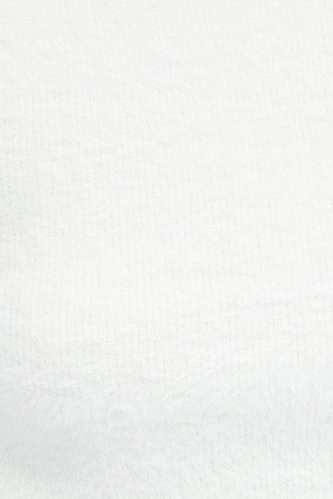 White Fluffy Knit Top Short Sleeve Crew Neck