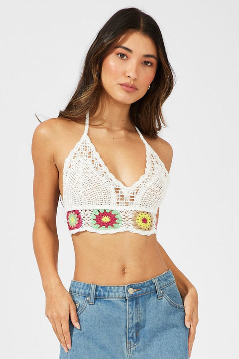 White Crochet Top V Neck