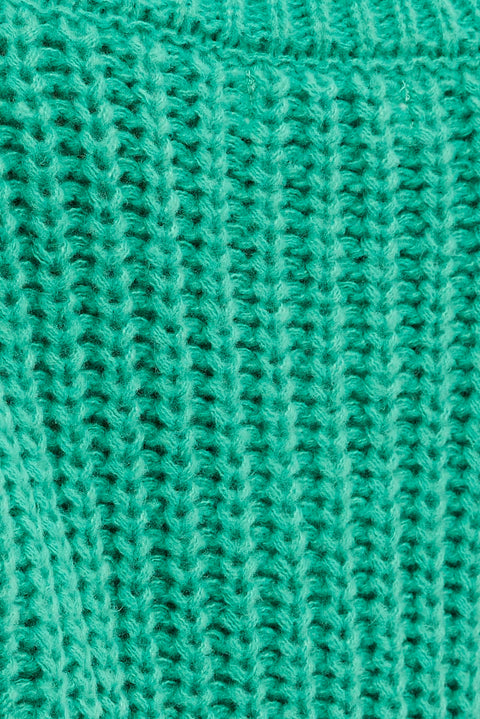 Green Knit Top Round Neck Long Sleeve Crop