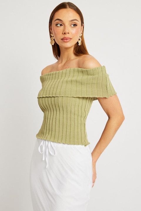 Green Off shoulder Knit Top