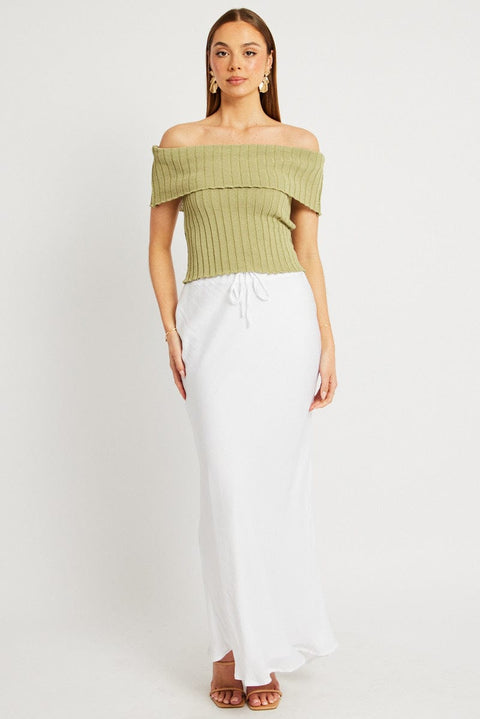 Green Off shoulder Knit Top