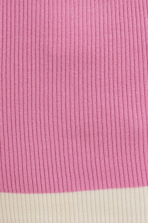 Pink Crop Top Knit Contrast Binding