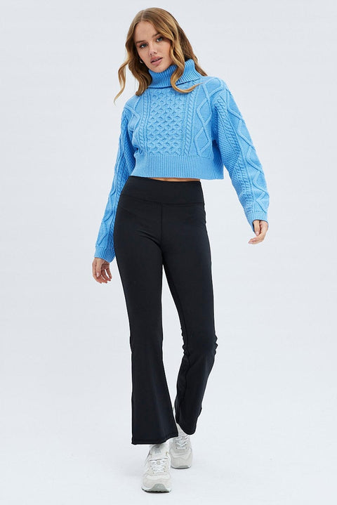 Blue Cable Knit Jumper Turtle Neck