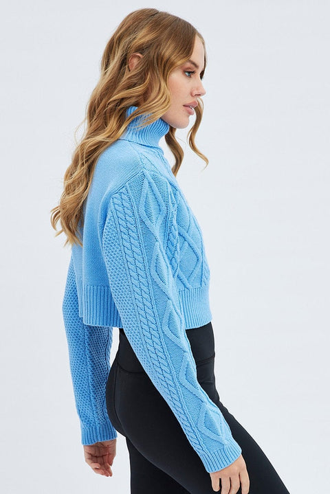 Blue Cable Knit Jumper Turtle Neck