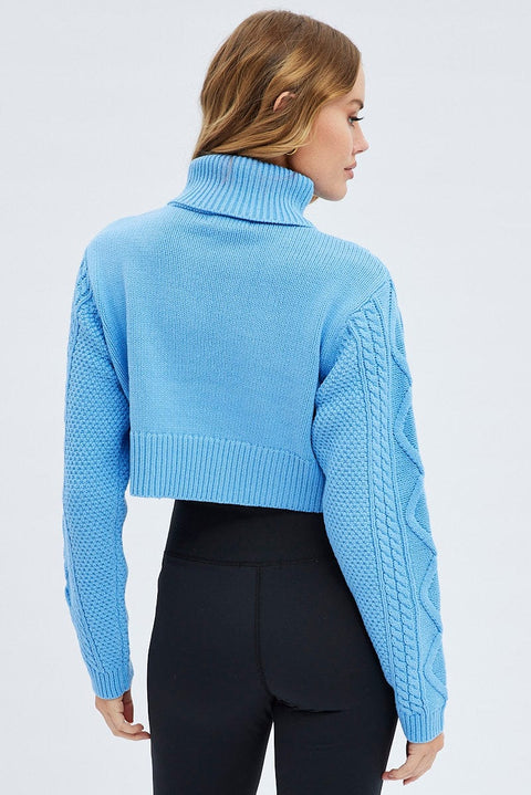 Blue Cable Knit Jumper Turtle Neck