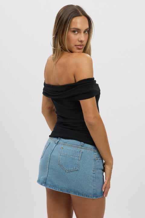 Black Bardot Knit Top Short Sleeve