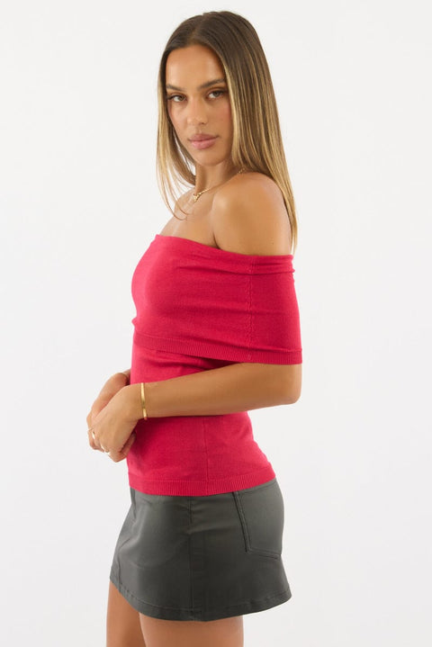 Red Bardot Knit Top Short Sleeve