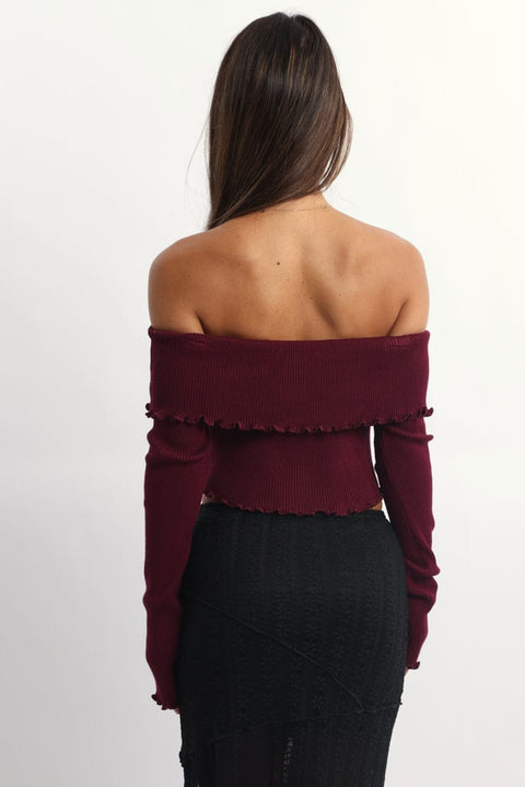 Red Bardot Knit Top Long Sleeve Open Front