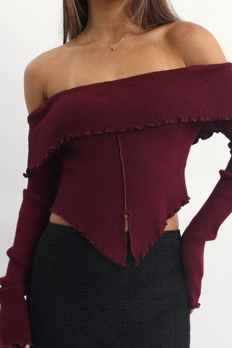 Red Bardot Knit Top Long Sleeve Open Front