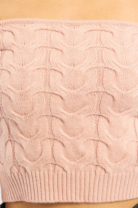 Pink Cable Knit Top Long Sleeve Off Shoulder