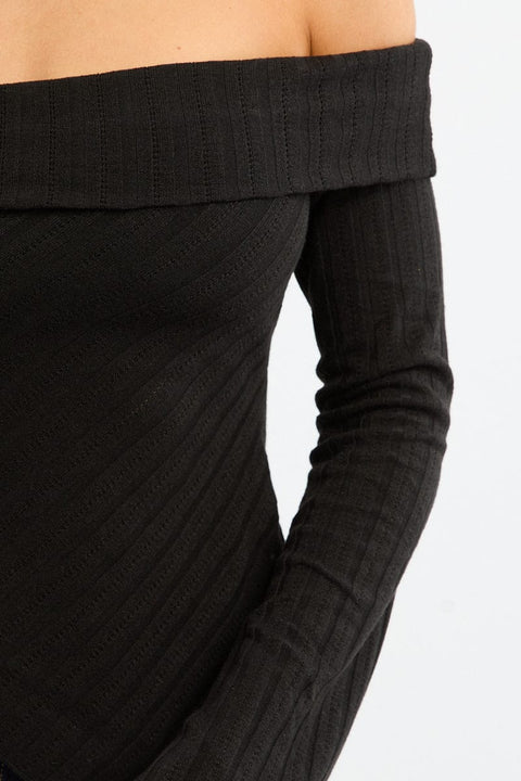 Black Off Shoulder Top Long Sleeve Ruched