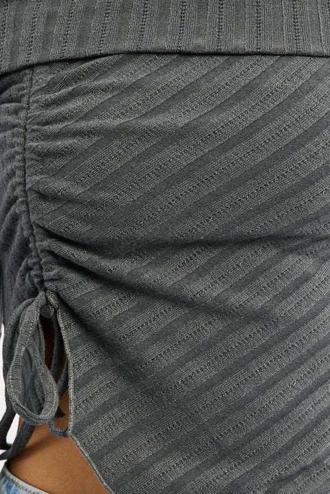 Grey Off Shoulder Top Long Sleeve Ruched