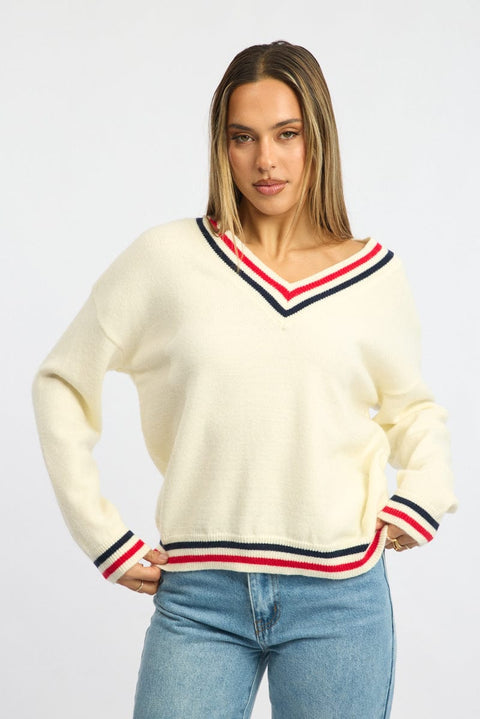White Knit Jumper Long Sleeve V-neck