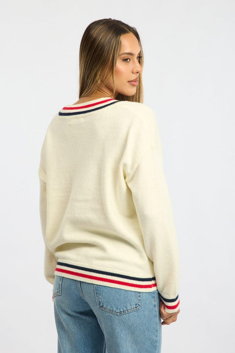 White Knit Jumper Long Sleeve V-neck