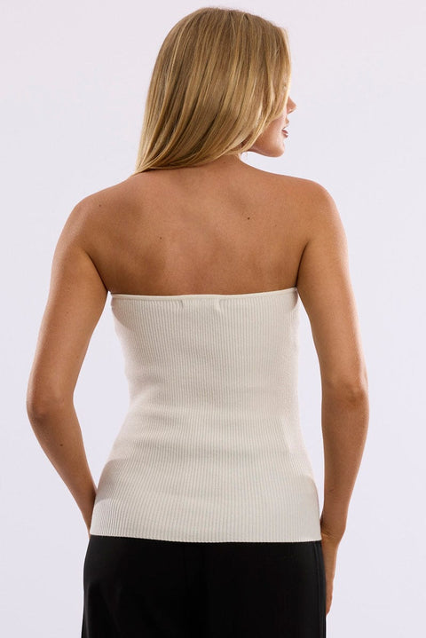 White Strapless Knit Top Open Front