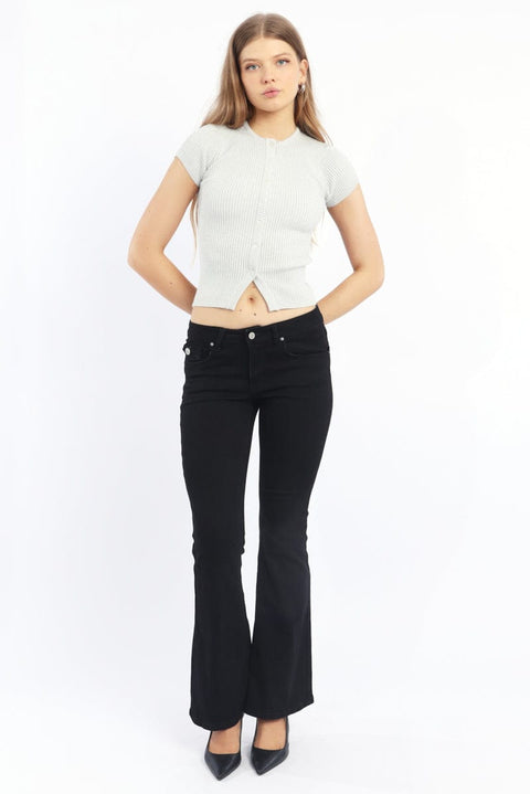 Grey Knit Top Short Sleeve Ribbed