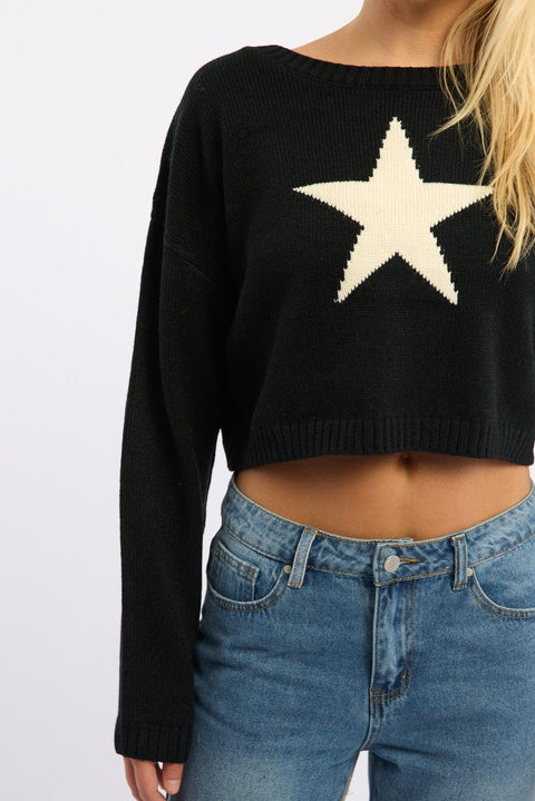 Black Star Knit Jumper Long Sleeve