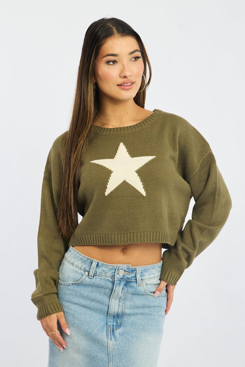 Green Star Knit Jumper Long Sleeve