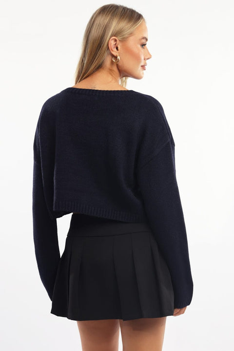 Blue Knit Jumper Long Sleeve Crew Neck