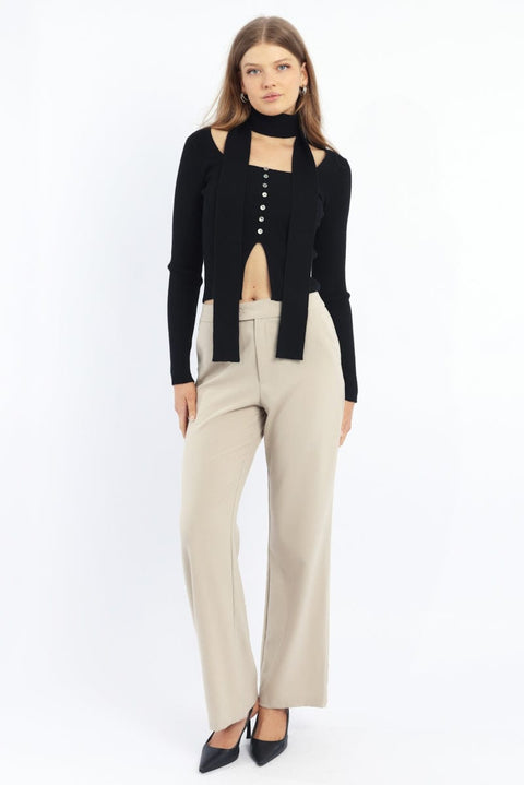 Black Knit Top Long Sleeve Scarf