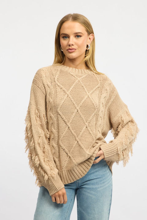 Beige Cable Knit Jumper High Neck