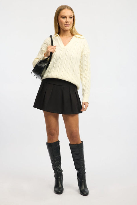 White Cable Knit Jumper V-neck