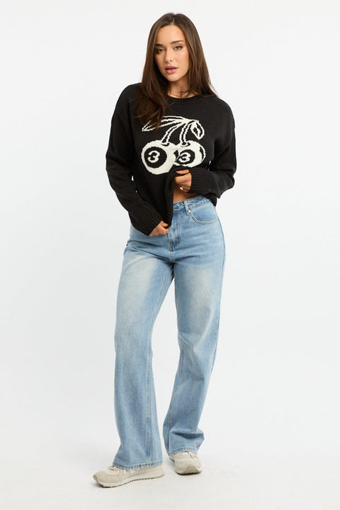 Black Cherry Knit Top Long Sleeve