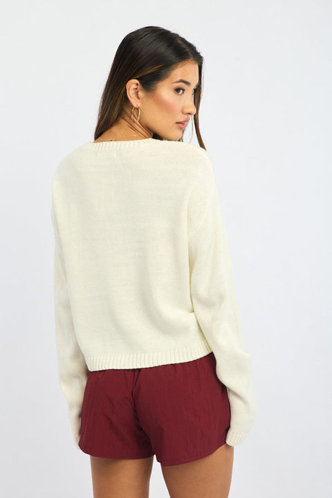 White Cherry Knit Top Long Sleeve