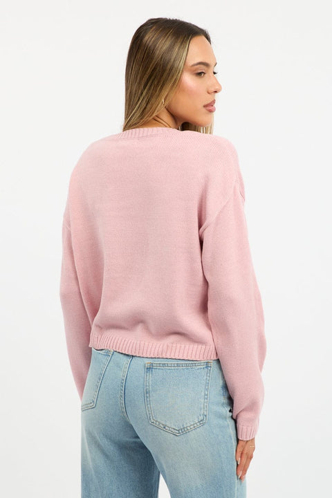 Pink Cherry Knit Top Long Sleeve