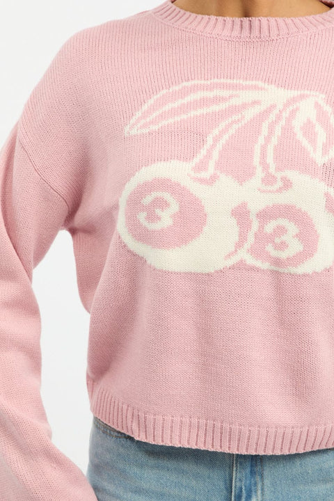 Pink Cherry Knit Top Long Sleeve