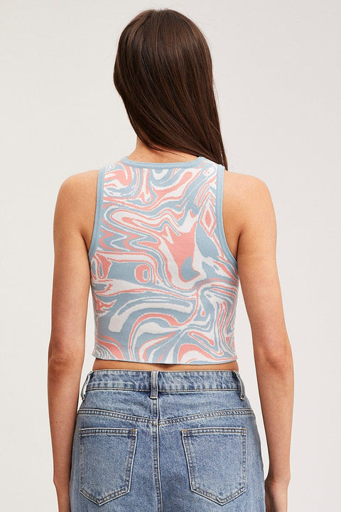 Print Knit Top Sleeveless Crop