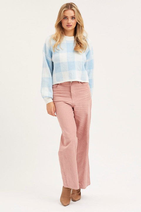 Check Knit Top Long Sleeve Relaxed